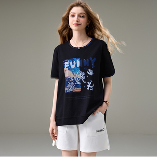女装 T恤衫 夏季 200斤胖妹妹时髦洋气上衣胖mm宽松显瘦短袖 新款 大码