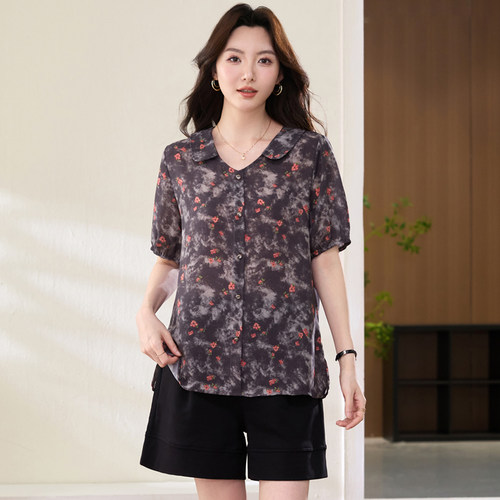 胖mm夏装时髦洋气雪纺短袖T恤
