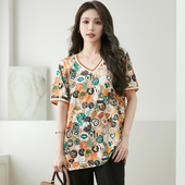 T恤衫 大码 胖mm宽松显瘦V领上衣 洋气时尚 短袖 女装 200斤胖妹妹夏装