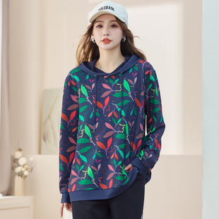 连帽T恤衫 大码 230斤胖mm洋气休闲上衣胖妹妹遮肉显瘦长袖 春装 女装