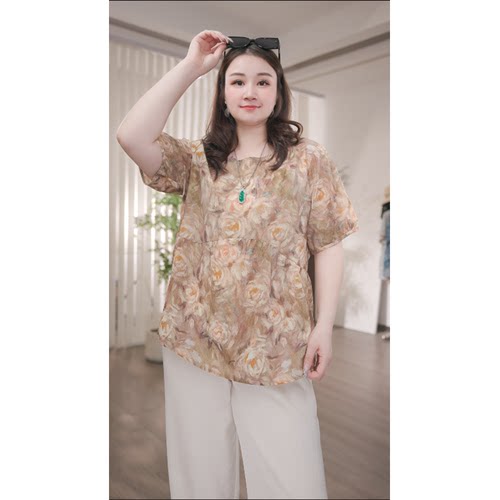 大码女装夏季新款200斤胖mm宽松显瘦短袖T恤百搭时尚休闲印花上衣