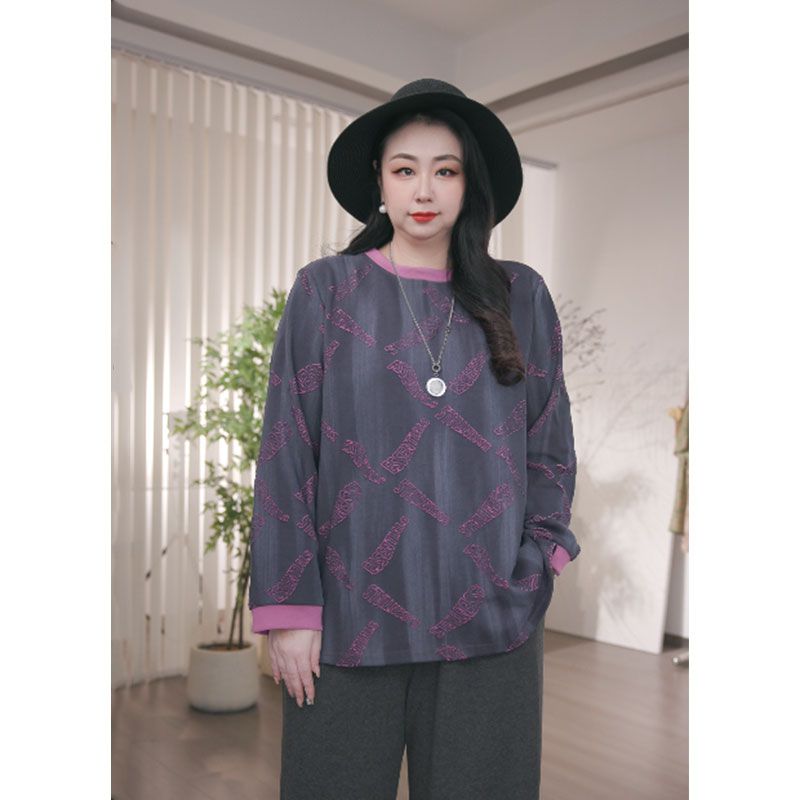 大码女装秋季新款长袖打底衫纯棉T恤200斤胖妹妹宽松显瘦圆领上衣