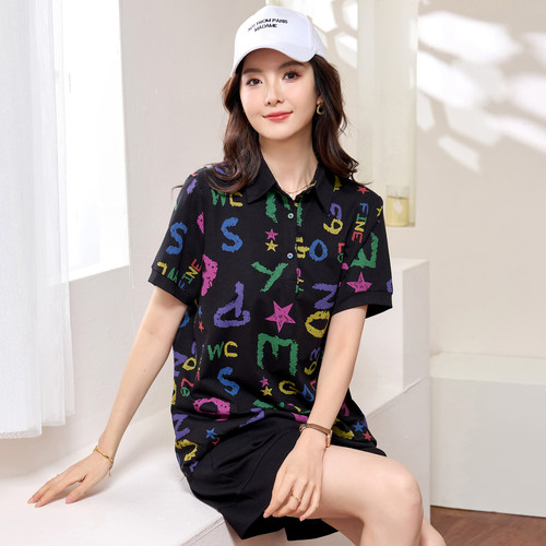 大码女装正肩短袖t恤女夏季新款洋气减龄时尚polo领大码上衣