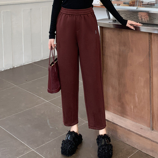胖妹妹洋气时髦加绒休闲裤 特大码 洋气遮臀显瘦长裤 胖mm秋冬装 女装
