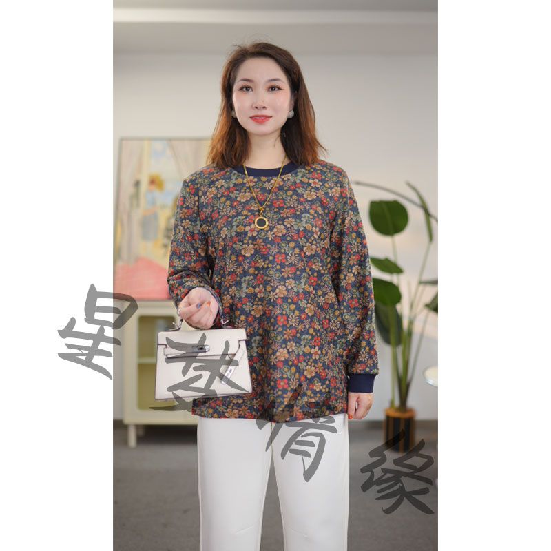 胖mm宽松圆领印花百搭休闲T恤衫