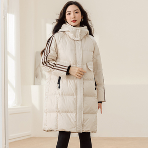 加大码女装2023冬装230斤胖mm宽松显瘦中长款连帽时尚休闲羽绒服