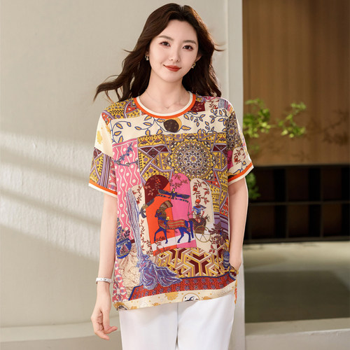 胖妹妹夏装宽松显瘦雪纺短袖T恤