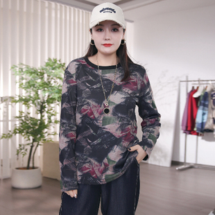 特大码女装2025秋冬装胖mm洋气时尚打底衫胖妹妹显瘦加绒休闲T恤