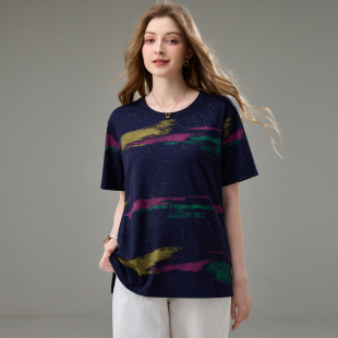 新款 夏装 胖妹妹洋气时尚 休闲上衣胖mm宽松显瘦短袖 大码 T恤衫 女装