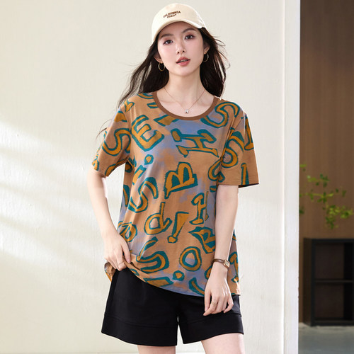 胖mm夏装宽松显瘦短袖T恤衫