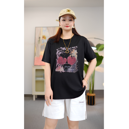 大码女装上衣2026女款夏季新款宽松显瘦樱桃印花短袖T恤洋气百搭