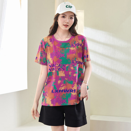 200斤胖妹妹夏装洋气时尚短袖T恤