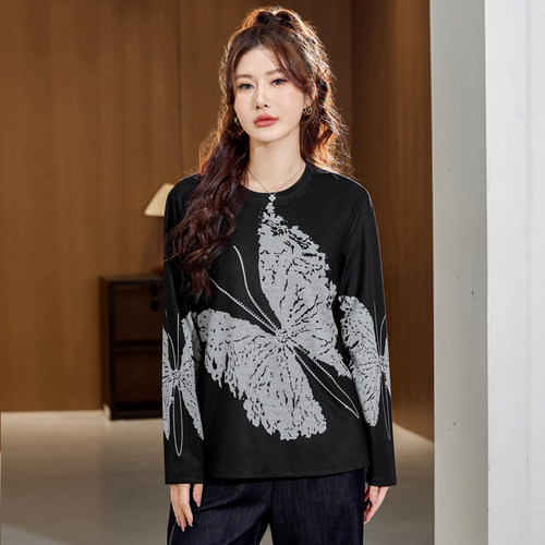 胖mm秋冬装洋气时尚加绒T恤衫