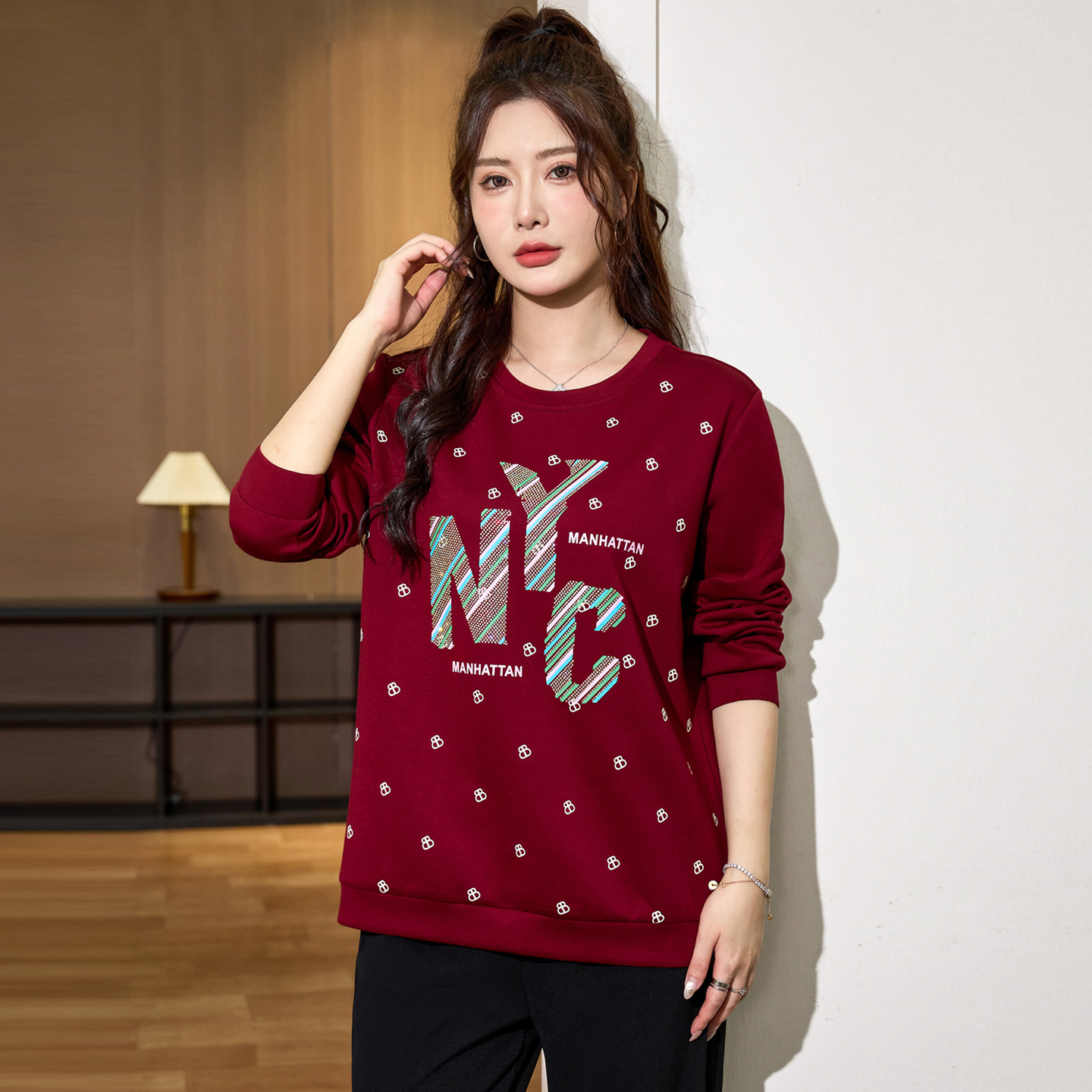 200斤胖mm秋装宽松显瘦休闲T恤