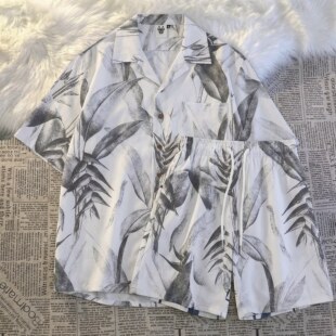 夏季男士睡衣冰丝短袖大码流行素描风夏天青年潮男宽松家居服套装