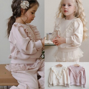 2025秋冬季韩国童装草莓珊女孩公主粉色加绒卫衣卫裤长裤气质套装