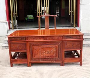 红木缅甸花梨木办公桌书桌大班台大果紫檀实木中式雕花电脑桌卯榫