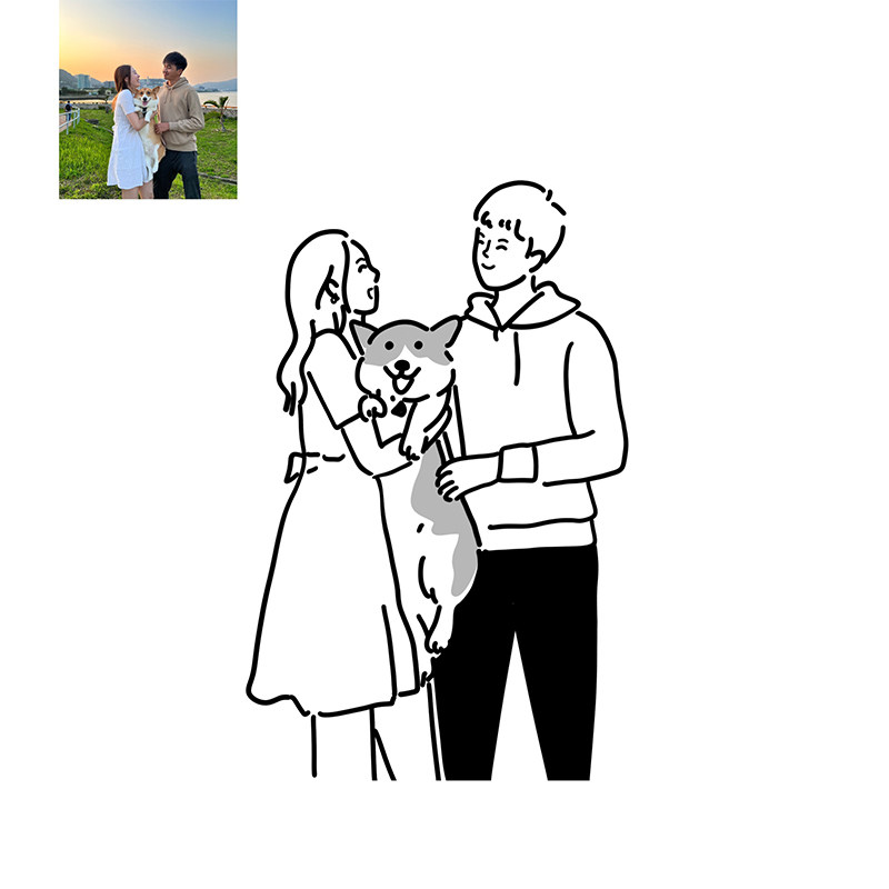 INS手绘Q版卡通人物形象简笔画头像情侣婚礼漫画照片画头像定制 - 实物图