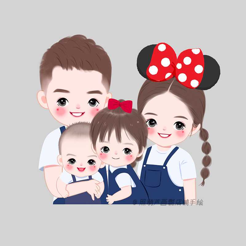 手绘头像q版全家福儿童插画真人照片漫画人物真人照片转手绘动漫