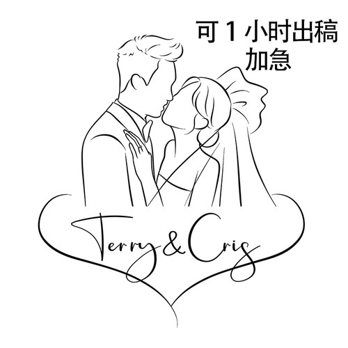 手绘简笔画情侣头像定制婚礼请柬