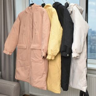 唐家撤柜尾货灰鸭绒休闲风连帽中长款羽绒服女多口袋加厚保暖外套