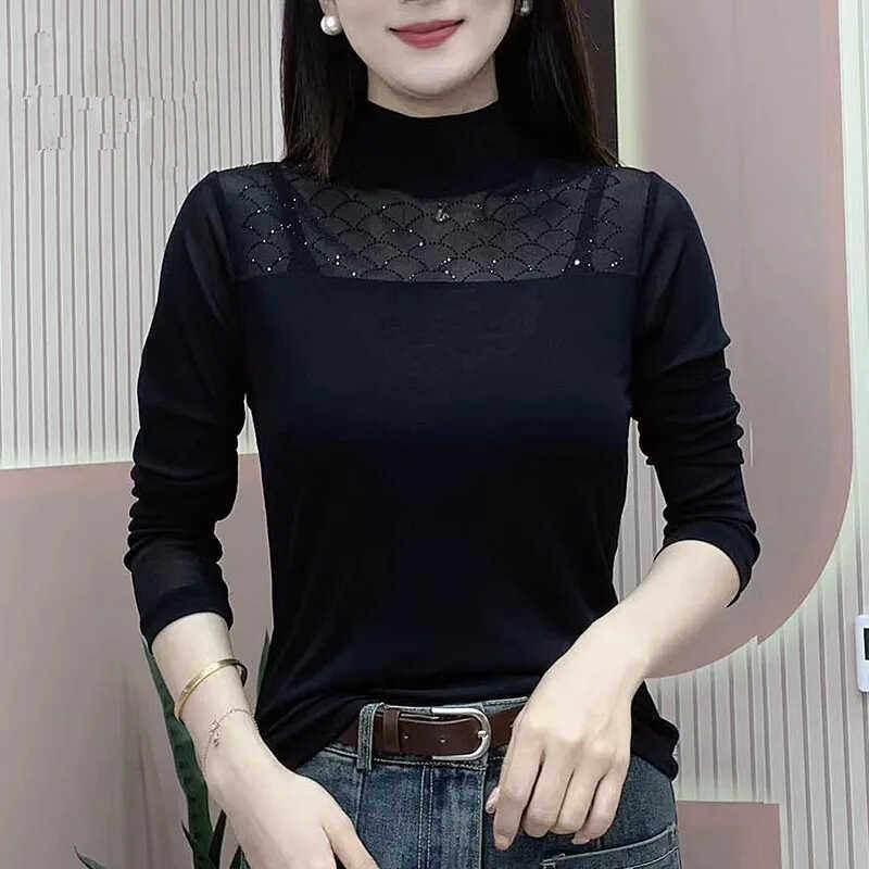 春新款半高领女士纯色显瘦高弹力打底衫2024年百搭时尚气质小衫