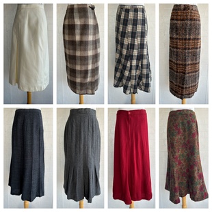 厚款日本制秋vintage复古着森系学院风小清新百褶格子毛呢连衣裙