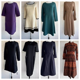 秋vintage复古着森系学院风小清新百褶格子毛呢连衣裙