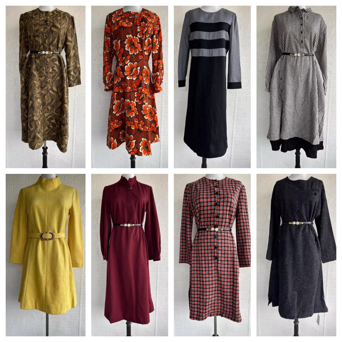 厚款vintage复古着森系田园风小清新碎花波点中长半身裙