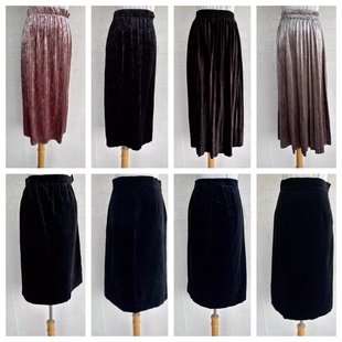 厚款 vintage复古着森系田园风金丝绒半身裙