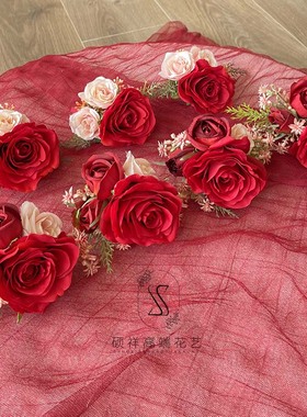 仿真花新娘新郎婚礼胸花婚庆父母红色玫瑰胸针襟花伴娘结婚用品