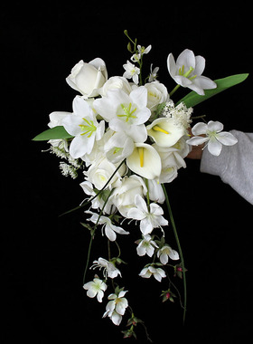 仿真花新娘拍照手瀑布捧花摄影拍照花束绢花样板间客厅茶几摆件花