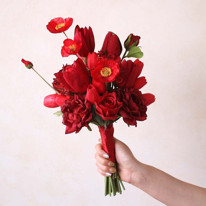 仿真花红色保湿郁金香罂粟新新娘婚礼拍摄手捧花影楼拍照假花花束