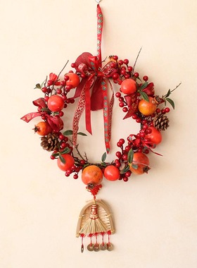 春节花环门挂壁挂仿真花红果婚房装饰发财果过年元旦乔迁室内挂件