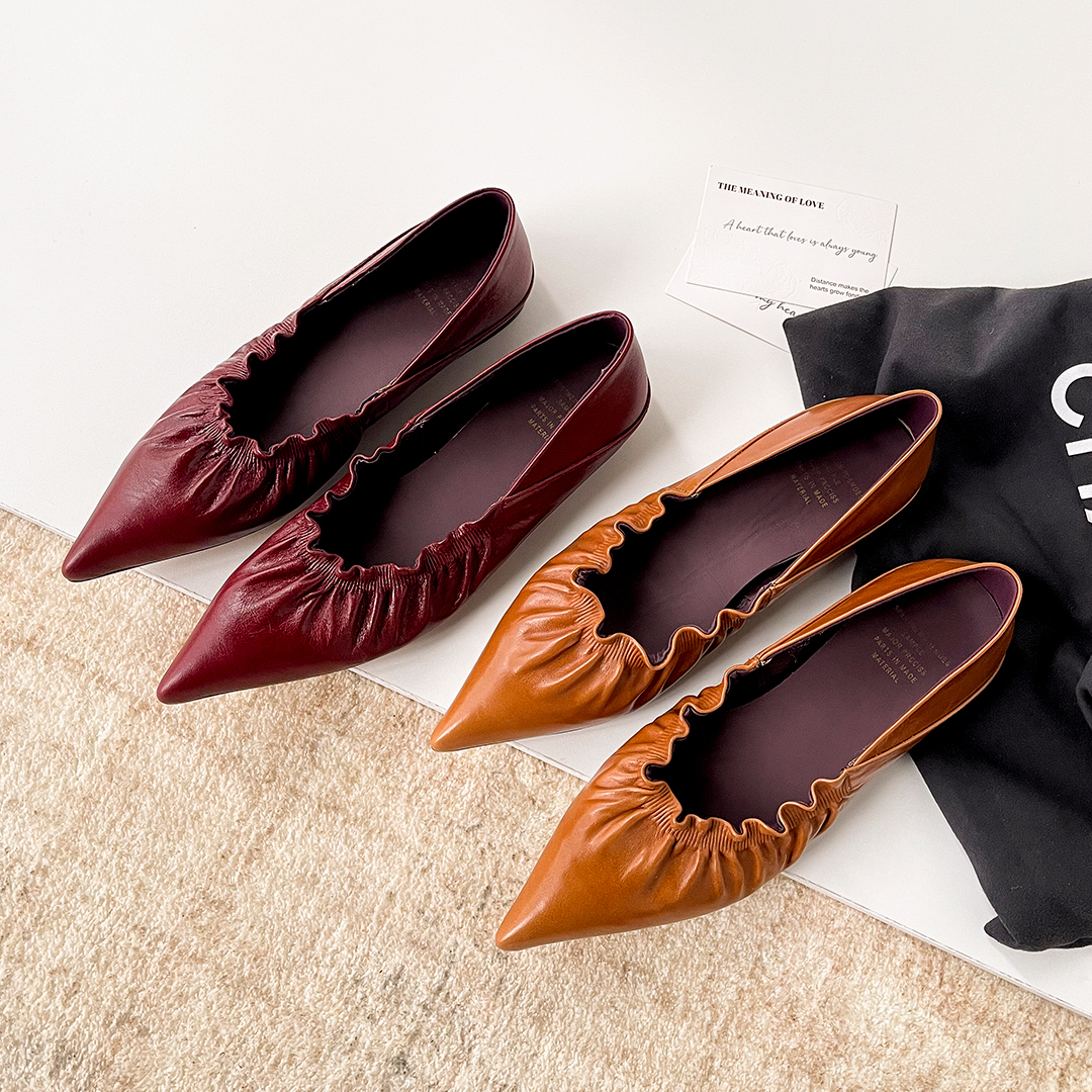 女人  头层牛皮浅口褶皱通勤单鞋