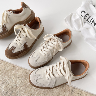 Ventimono 2024设计师新款百搭小白鞋松糕底浅口圆头德训鞋