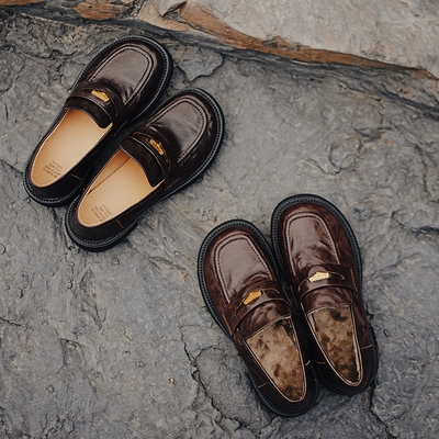 Ventimono 设计师款手抓羊皮金币美拉德加厚绒乐福鞋单鞋女鞋子