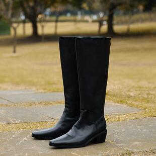 圆腿粗MM尖头长靴梦 进口头层牛皮