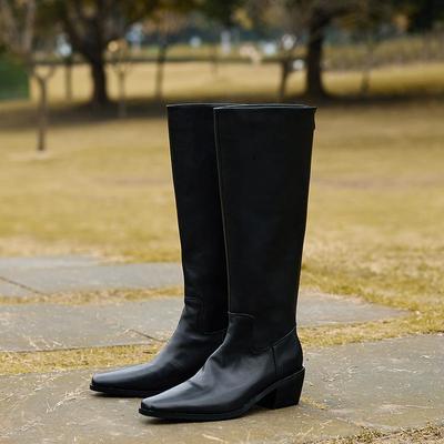 秋冬6cm粗跟方头骑士靴摩诺简约