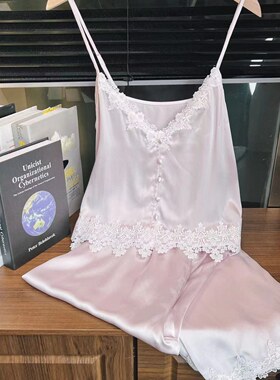 真丝睡衣吊带长裤 20姆米重磅100%桑蚕丝吊带长裤套装女T2165