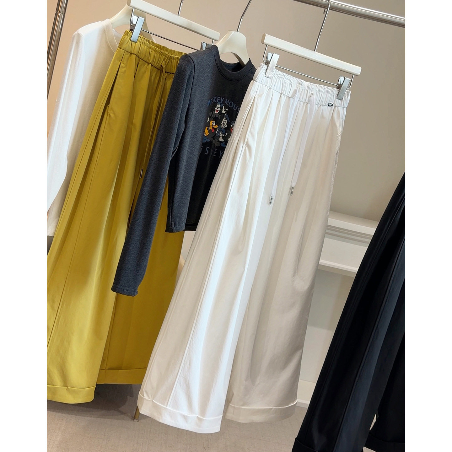 韩版系带翻边阔腿裤女春夏2026新款松紧腰休闲宽松直筒九分运动裤,女装/女士精品,休闲裤,淘宝优惠券,粉丝福利购,淘宝优惠卷