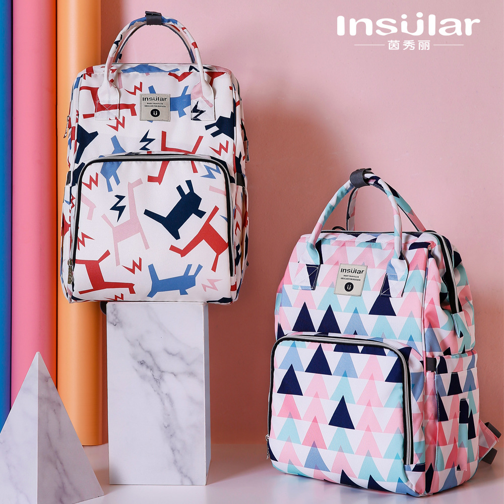 茵秀丽时尚双肩大容量印花妈咪包