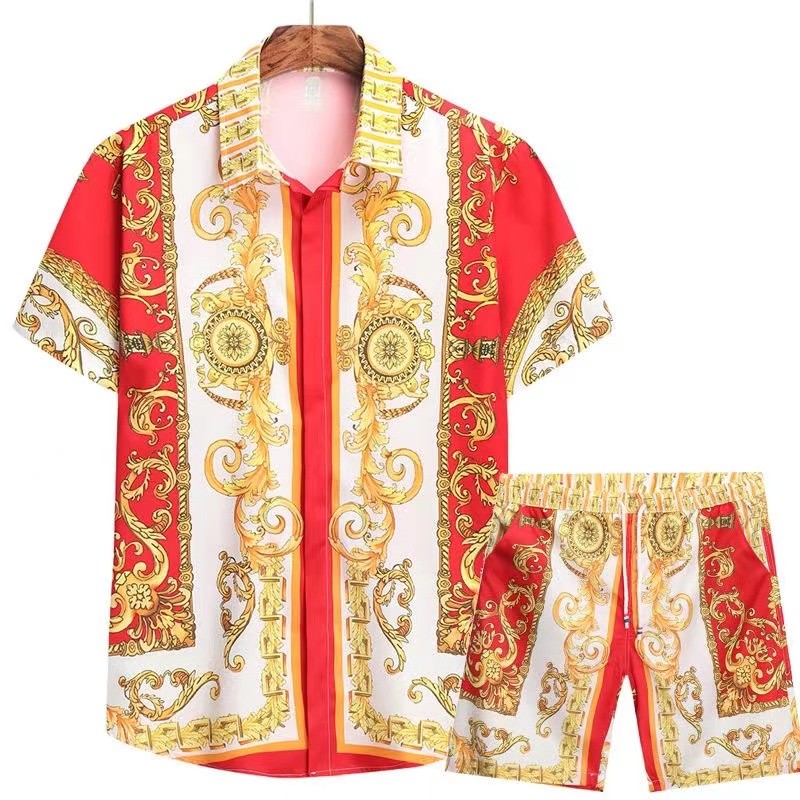 欧洲站短袖衬衫套装男豪哥哥印度半袖衬衣两件套青年宽松跳舞t恤