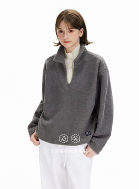 KXLFCHN空穴来风 秋冬V领摇粒绒套头情侣卫衣日系复古休闲上衣女