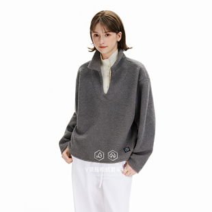 KXLFCHN空穴来风 秋冬V领摇粒绒套头情侣卫衣日系复古休闲上衣女