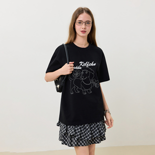 百搭女上衣短袖 牙刷绣小狗印花tee宽松休闲款 空穴来风 KXLFCHN