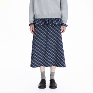 KXLFCHN空穴来风复古格纹半身裙秋冬美拉德显瘦垂感荷叶边直筒裙