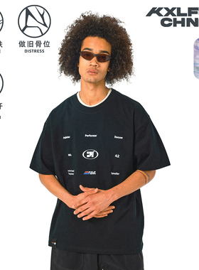 KXLFCHN空穴来风水洗复古圆领短袖男女夏季潮牌设计款宽松休闲T恤