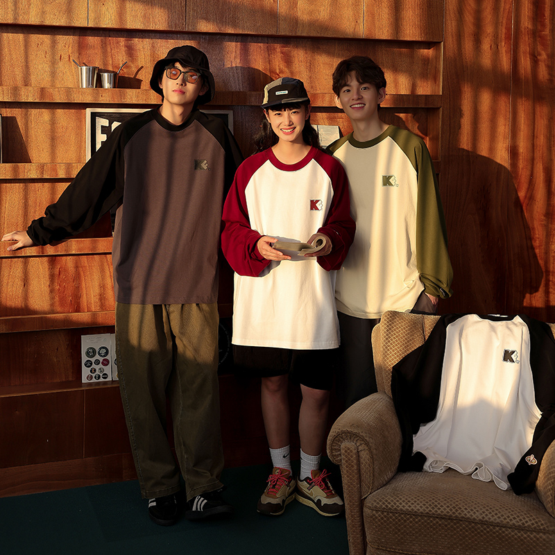 KXLFCHN长袖插肩男女同款T恤