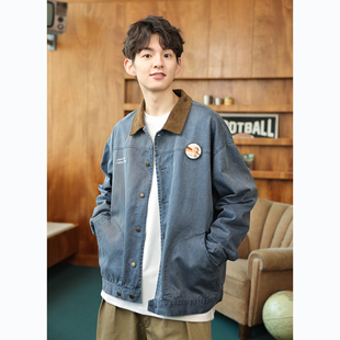 KXLFCHN空穴来风 翻领夹克 魔术贴牛仔外套男春秋日系休闲复古工装